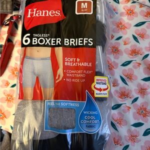 Hanes Men's Black and Gray Boxer Briefs - 6 Pack